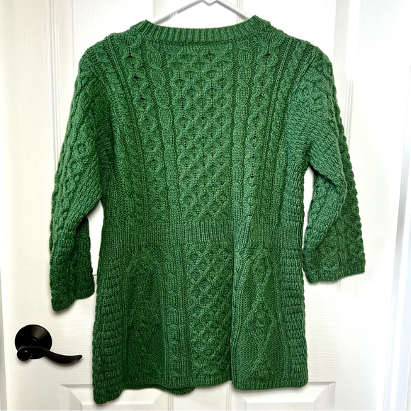 ⭐️ Kilronan Knitwear Sweater Cardigan Fisherman Green Merino 100% Wool Ireland - Picture 7 of 16